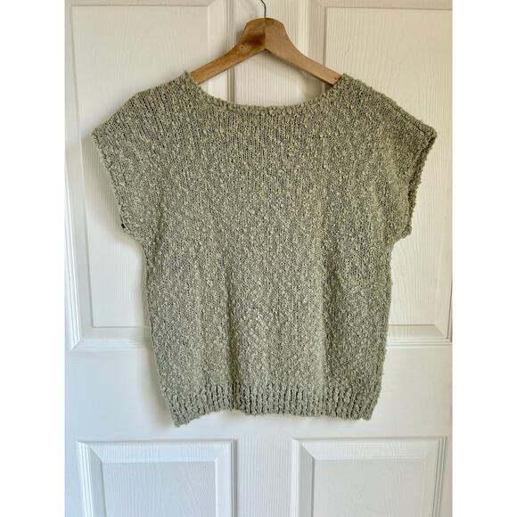 1980's Boucle Sage Short Sleeve Sweater | Light Green Knit Blouse | Medium Top - Picture 6 of 6